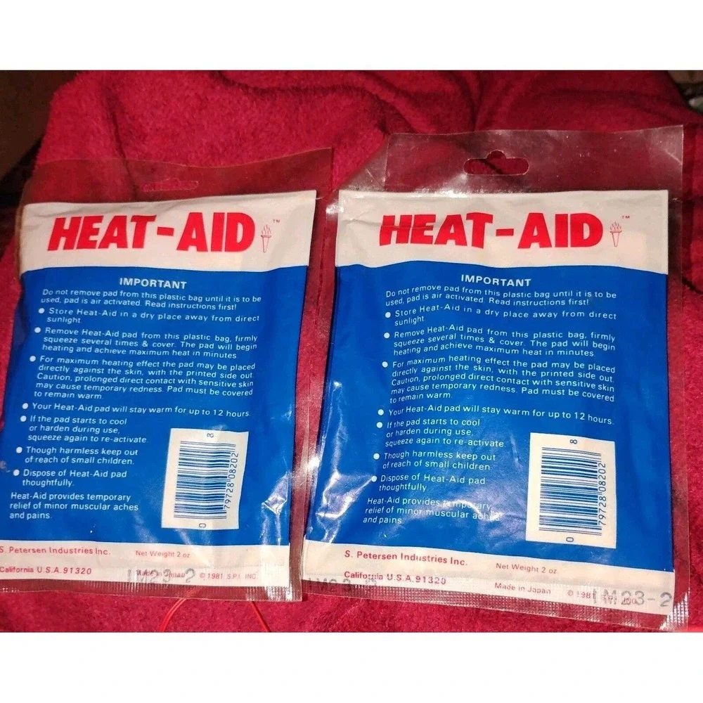 Vtg HEAT-AID  Dry Heat Pad Self-Heating 12 hr 1981 Prop 4 X 6; New Lot of 2 RARE